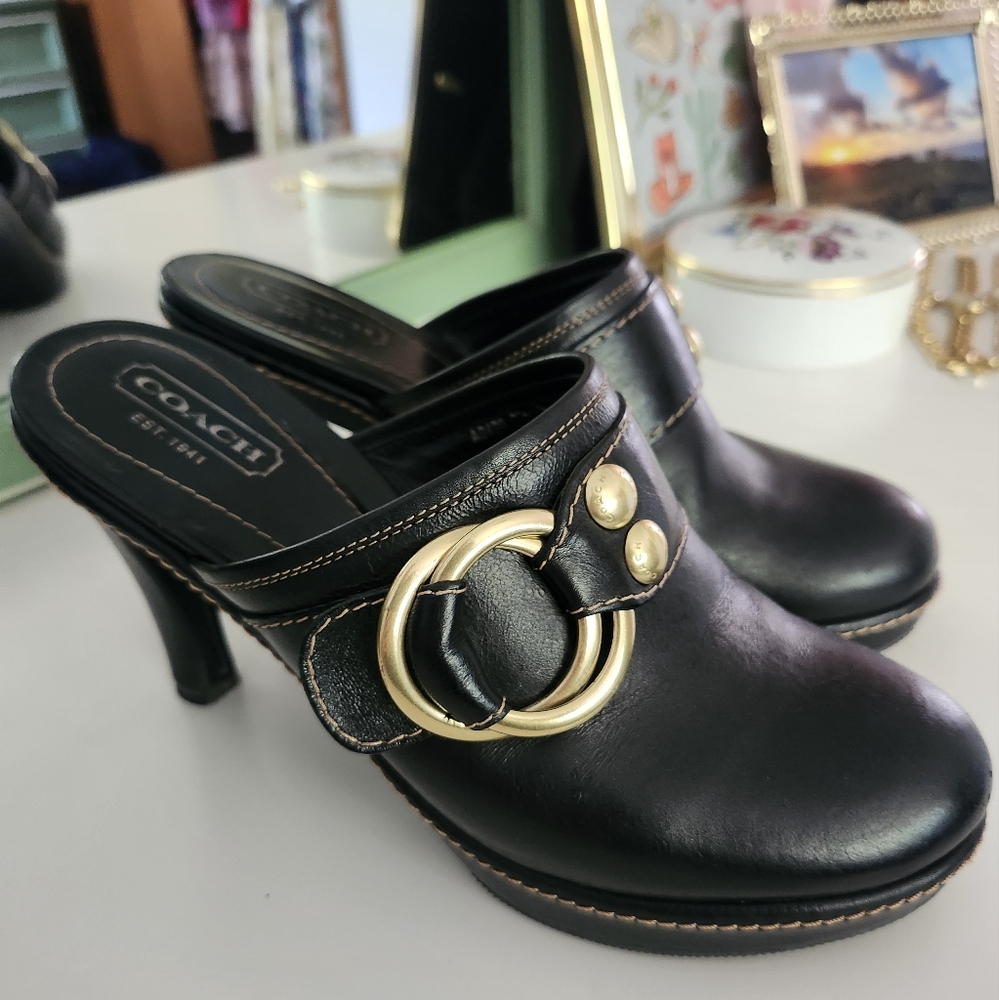 Coach Claude Platform Black Leather Clog Mules Size 9